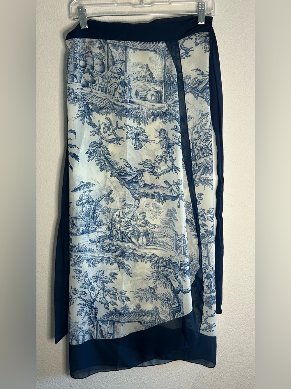 Blue Toile Swim Coverup Wrap Skirt